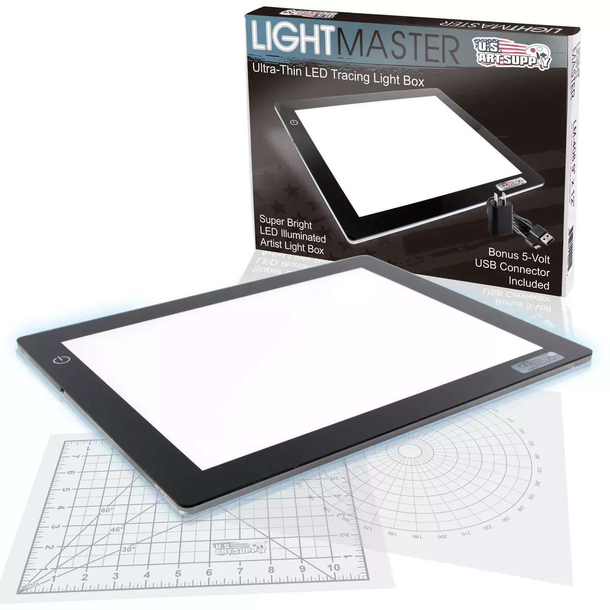 Lightmaster 18.75" Diagonal A4 LED Light Box Board - 9" x 12", Light Board Tracing Pad with Dimmable 12V Lamps, Artist Lightbox for Tracing, Drawing, Diamond Painting