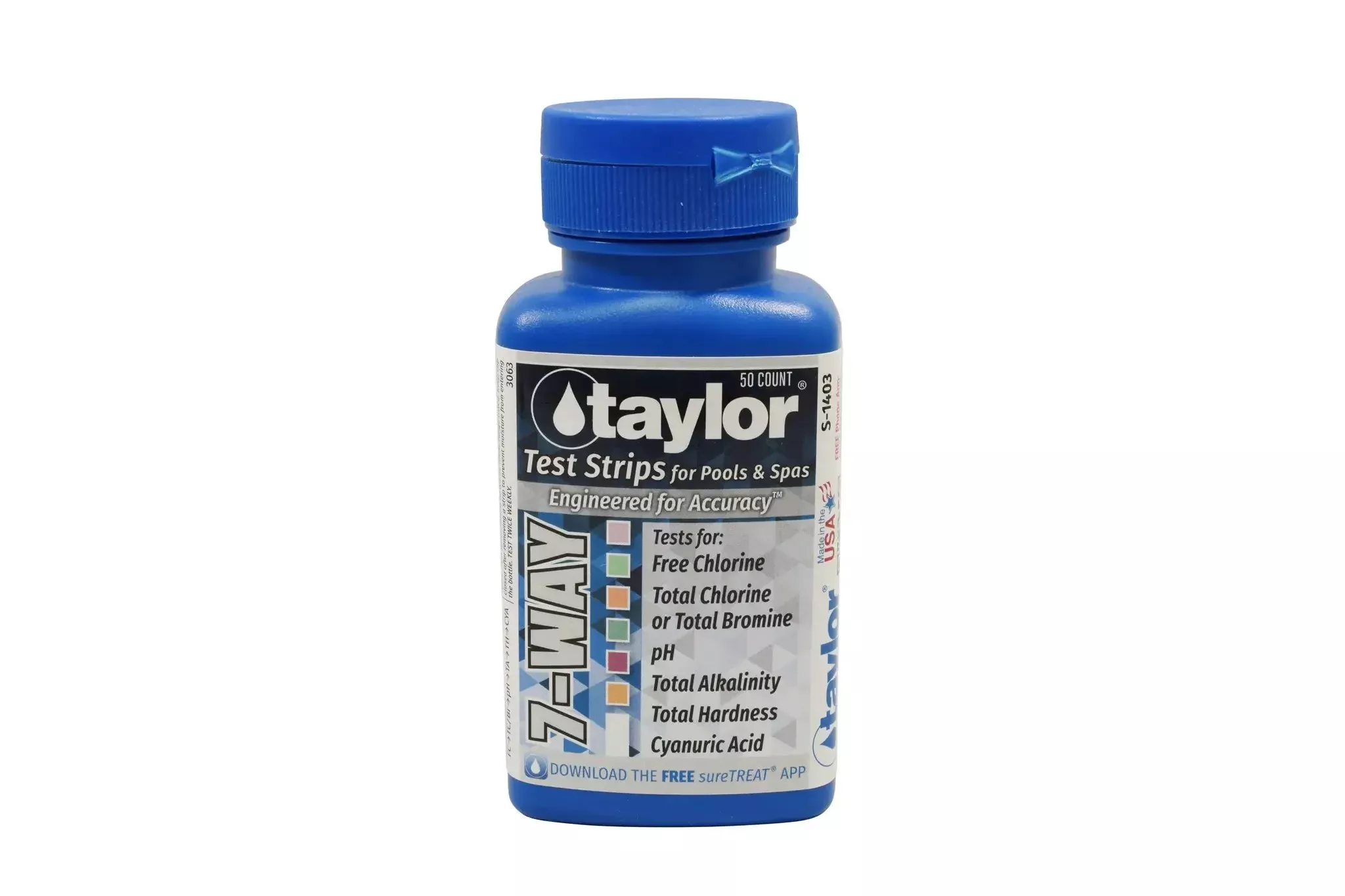 Taylor 7-Way Pool Test Strips With App Free Chlorine pH Alkalinity Hardness