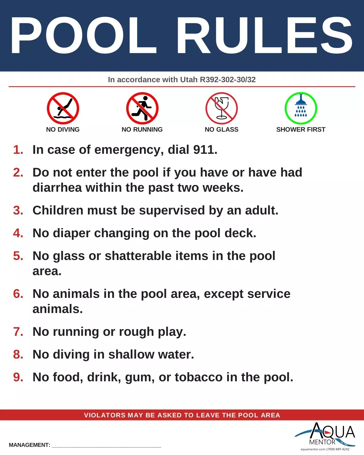 Utah Pool Rules Sign
