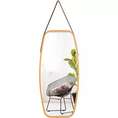 Wall Hanging Bedroom Bathroom Rectangular Mirror with Bamboo Frame 39 x 18 inch